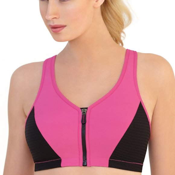 Glamorise SPORT Bra 32G (HIGH-IMPACT) Wicks! (RACERBACK) T-Back Zip-Up PINK New - Picture 4 of 16
